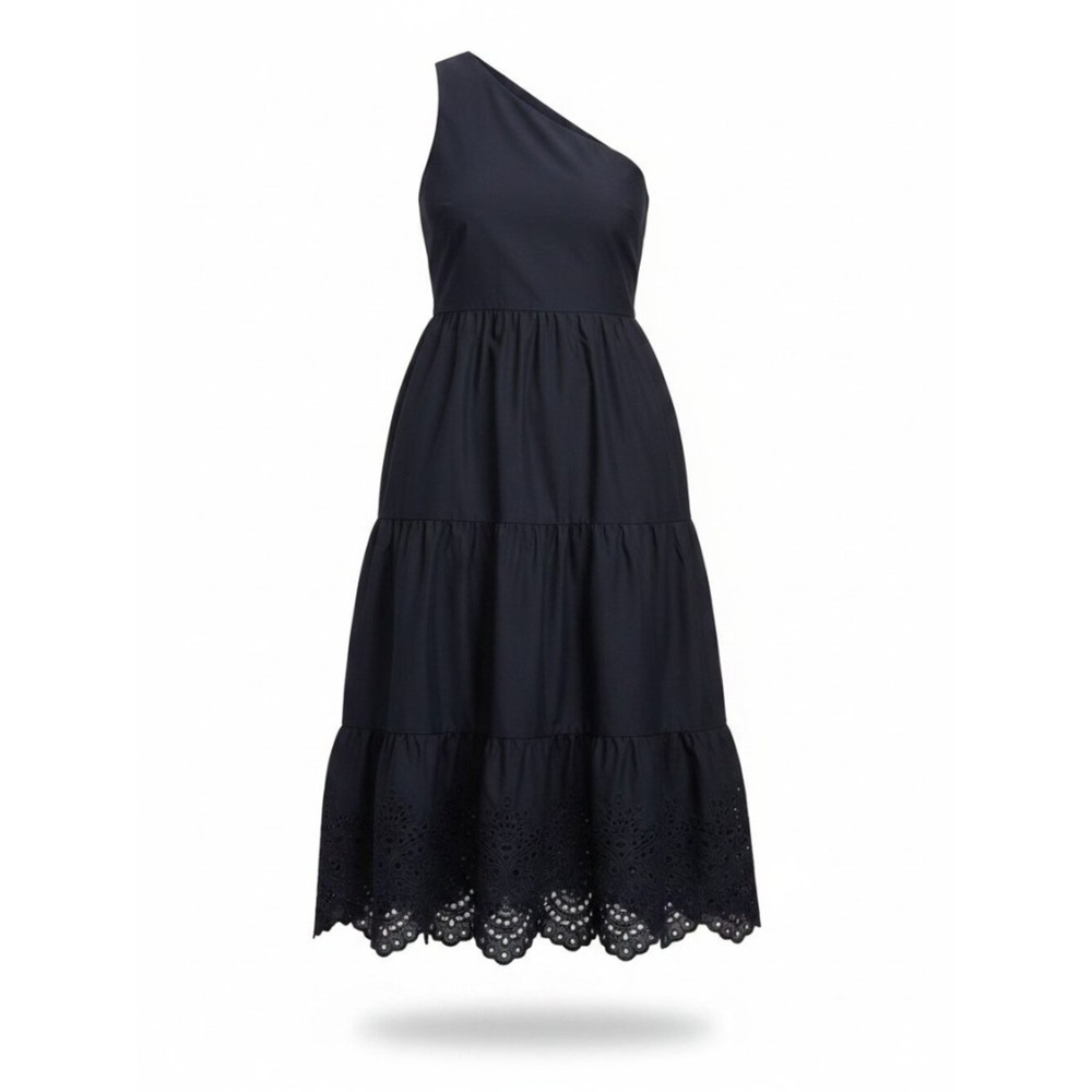 GAP Dress Sz 18 One Shoulder Navy Blue Eyelet Hem Tiered Midi Summer Pockets